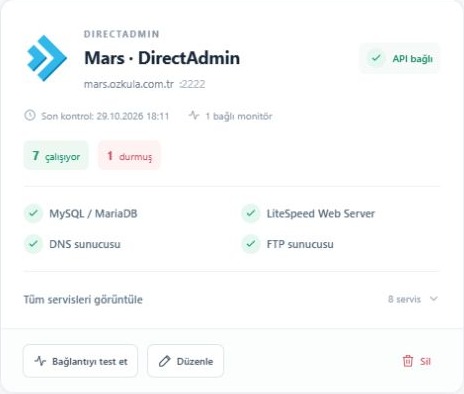 DirectAdmin servis kartı